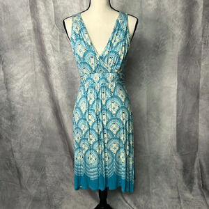 ELLE Turquoise, White & Yellow V-Neck Dress - size XS